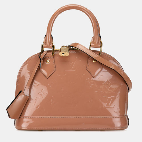 Taupe Monogram Vernis Leather Alma BB Top Handle Bag
