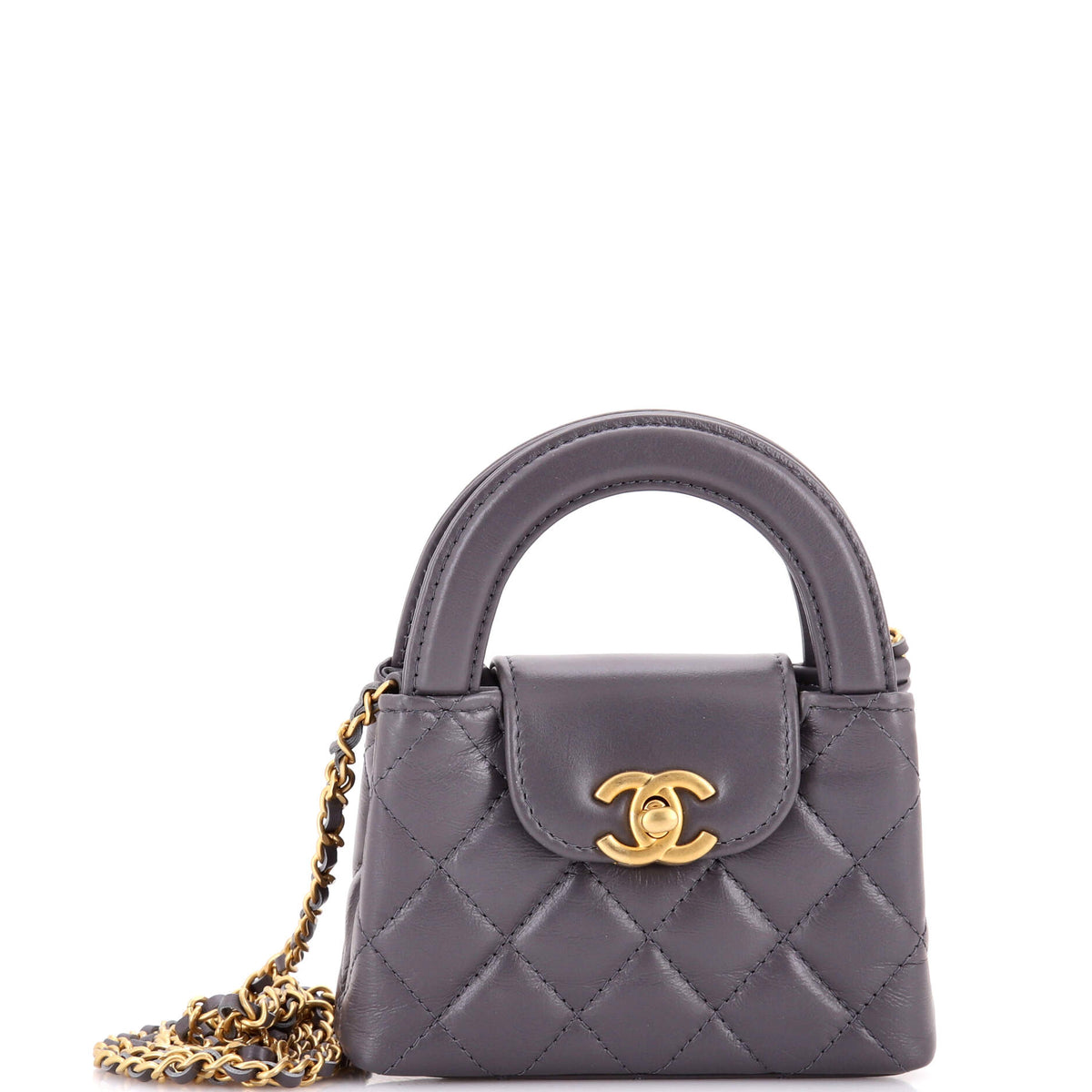 Chanel CHANEL Kelly Top Handle Shopping Bag Quilted Shiny Aged Calfskin Nano