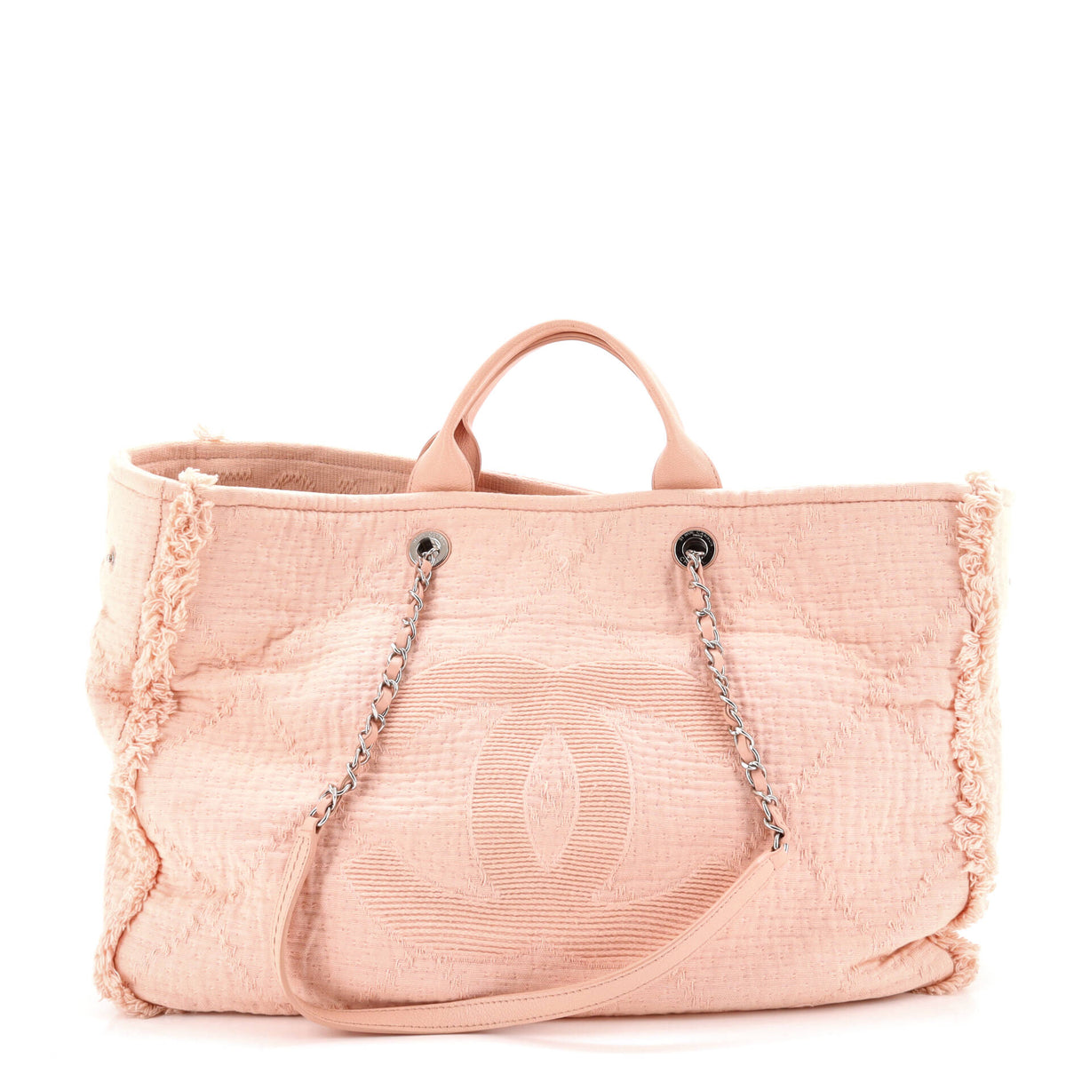 Chanel CHANEL Double Face Deauville Tote Fringe Quilted Canvas Large