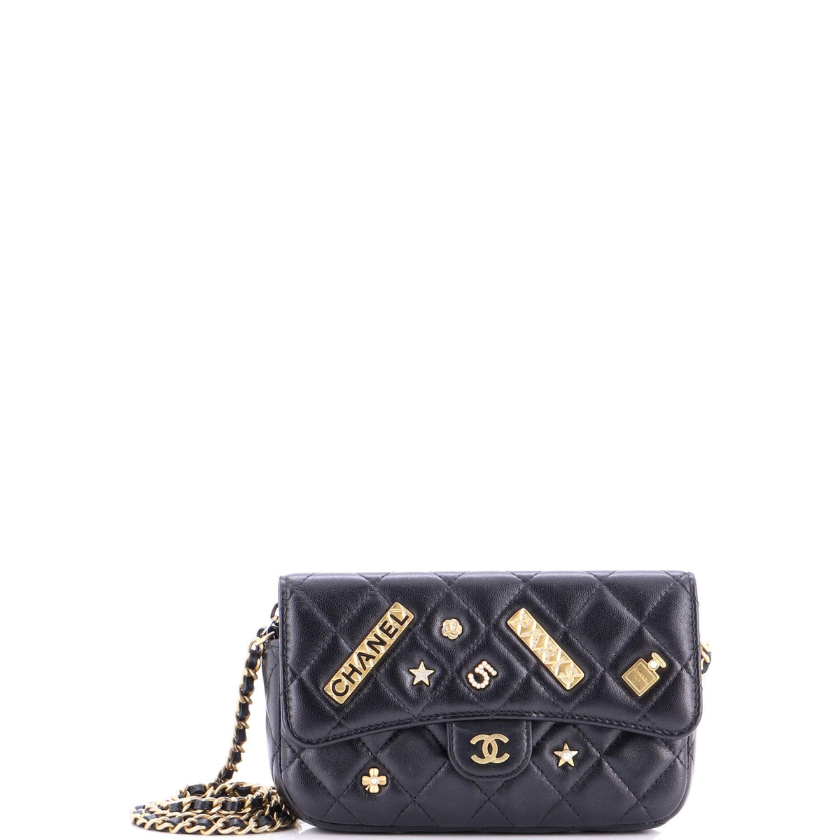 Chanel CHANEL Lucky Charms Classic Flap Phone Holder with Chain Quilted Lambskin