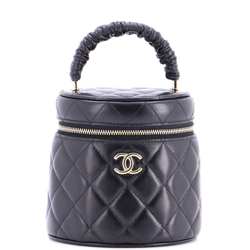 CHANEL CC Ruched Top Handle Vanity Case Quilted Lambskin Small