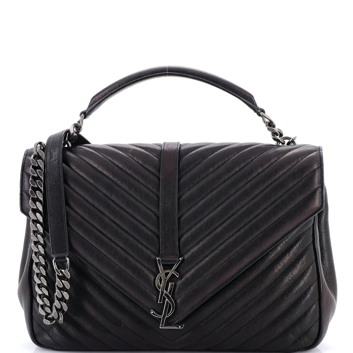 Saint Laurent Classic Monogram College Bag Matelasse Chevron Leather Large