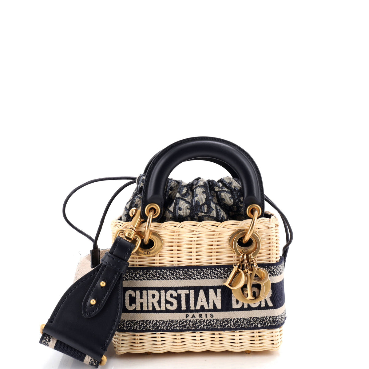 Christian Dior Lady Dior Bag Wicker and Oblique Canvas Mini