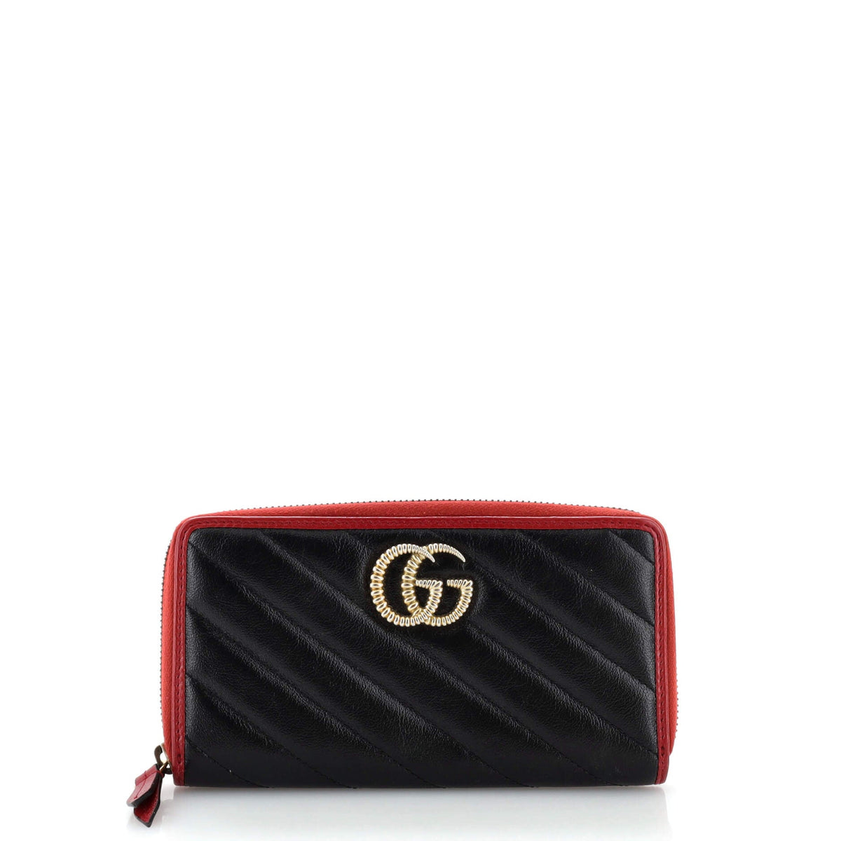 Gucci GUCCI GG Marmont Zip Around Wallet Diagonal Quilted Leather
