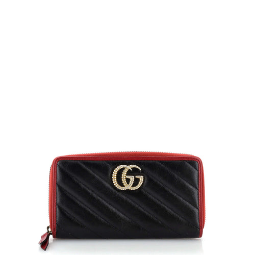 GUCCI GG Marmont Zip Around Wallet Diagonal Quilted Leather