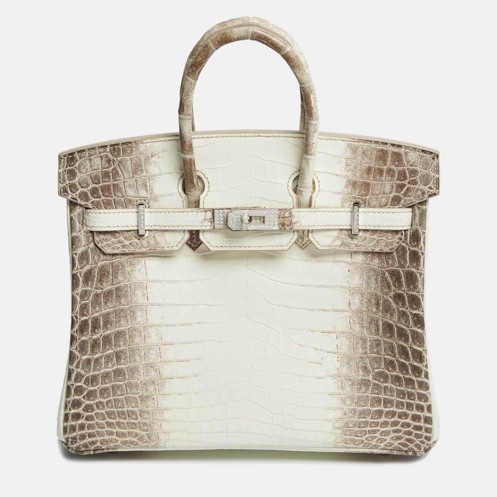 Herm?s Sac Birkin 25 en or blanc 18 carats et diamants incrustés de crocodile Niloticus Himalaya Hermès Blanc