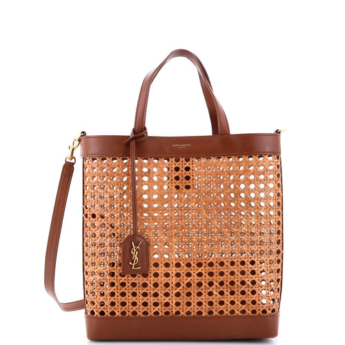 Shopper Tote Woven Straw and Leather Toy