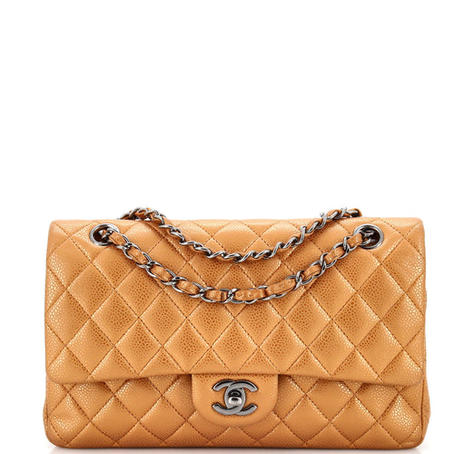 CHANEL Classic Double Flap Bag Quilted Metallic Caviar Medium