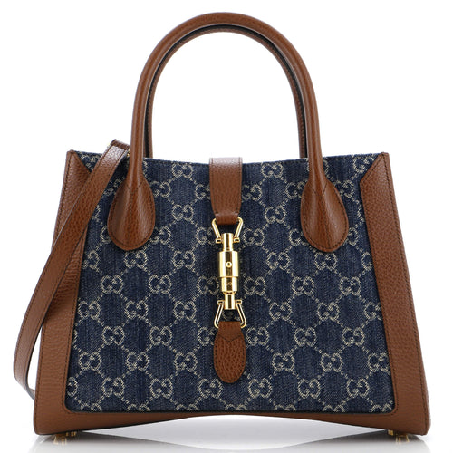 GUCCI Jackie 1961 Tote GG Denim and Leather Medium