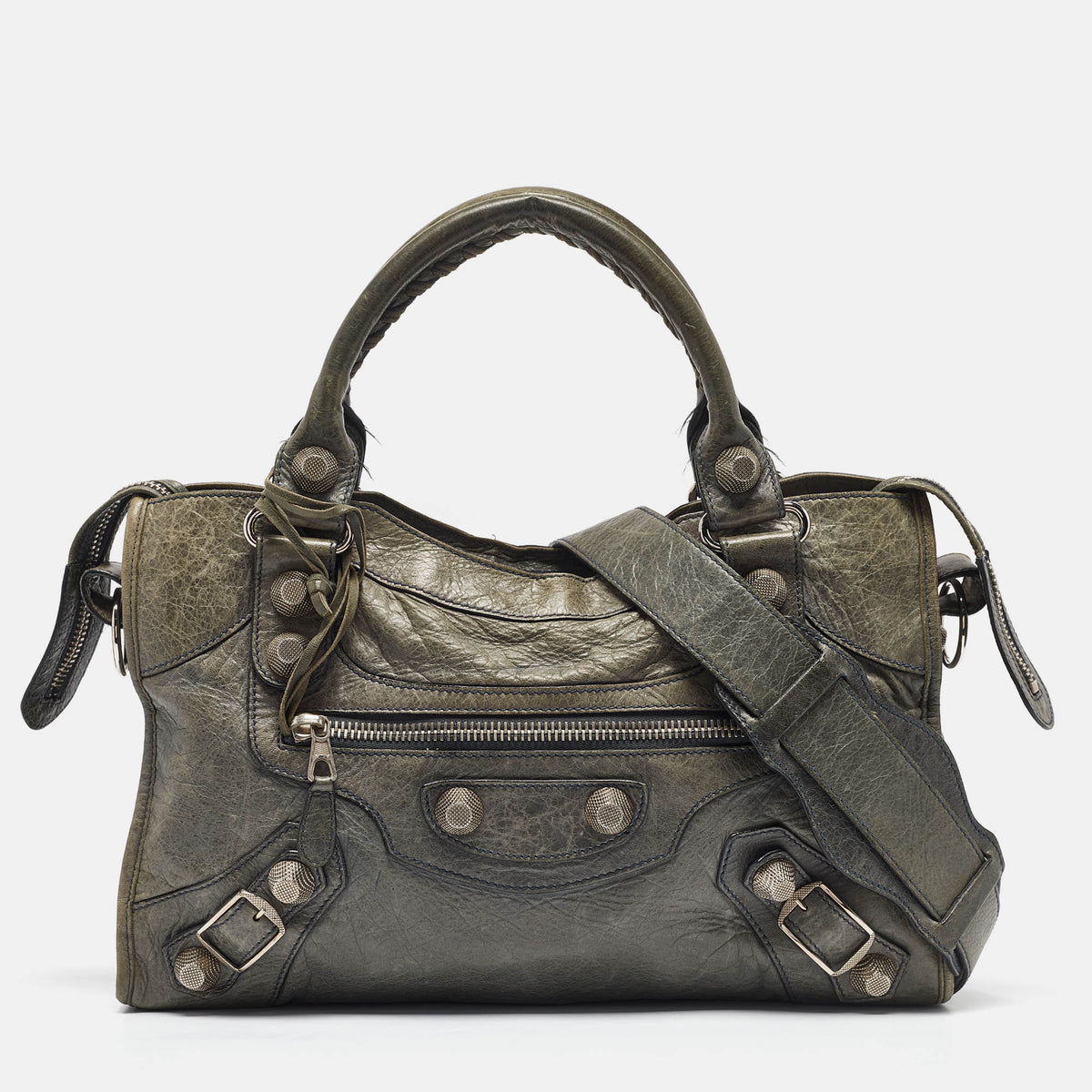 Balenciaga Green Leather GSH Motorcycle City Bag