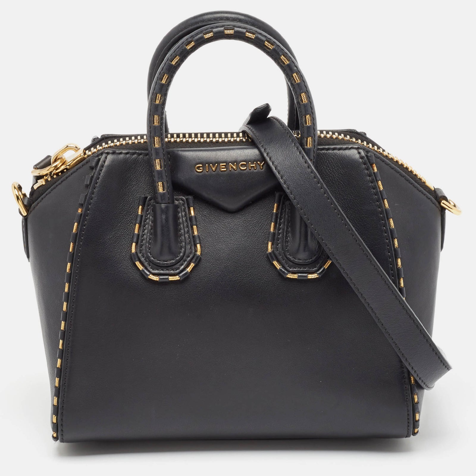 Givenchy Black/Gold Leather Mini Antigona Satchel