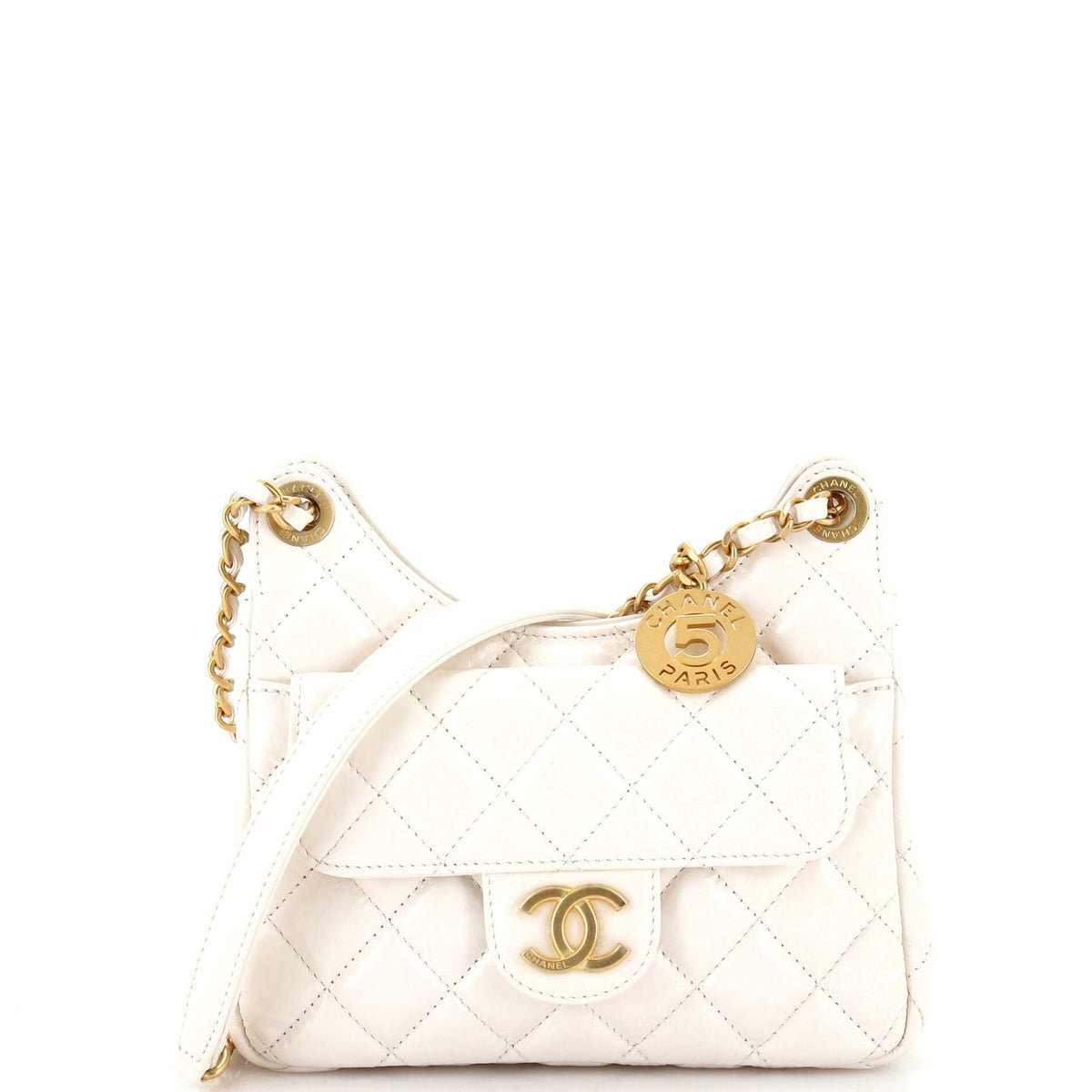 Chanel CHANEL Wavy CC Hobo Quilted Crumpled Calfskin Small