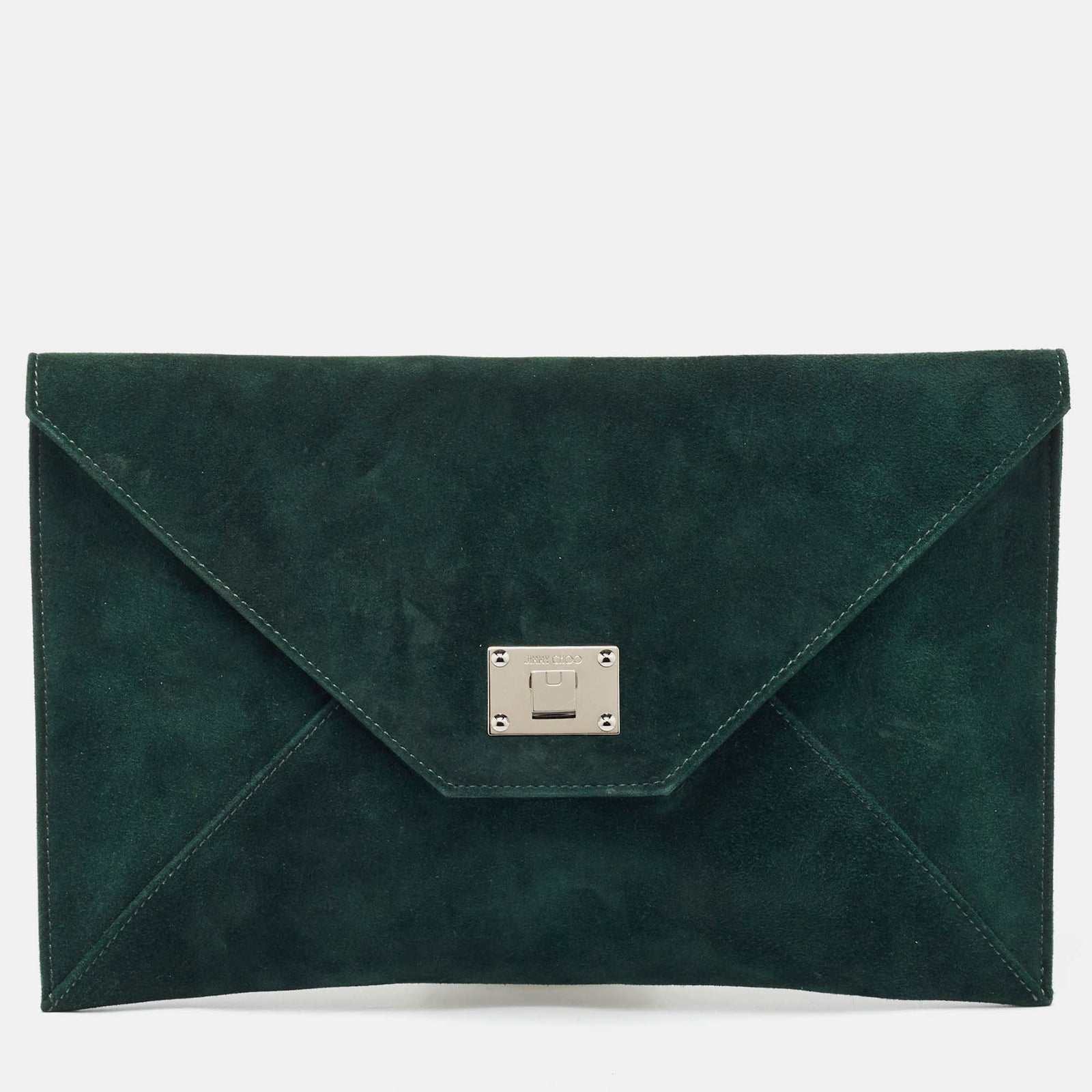 Jimmy Choo Dark Green Suede Rosseta Clutch