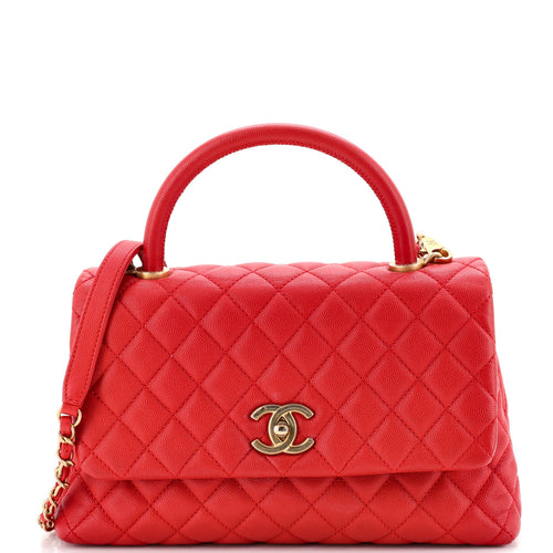 CHANEL Coco Top Handle Bag Quilted Caviar Small