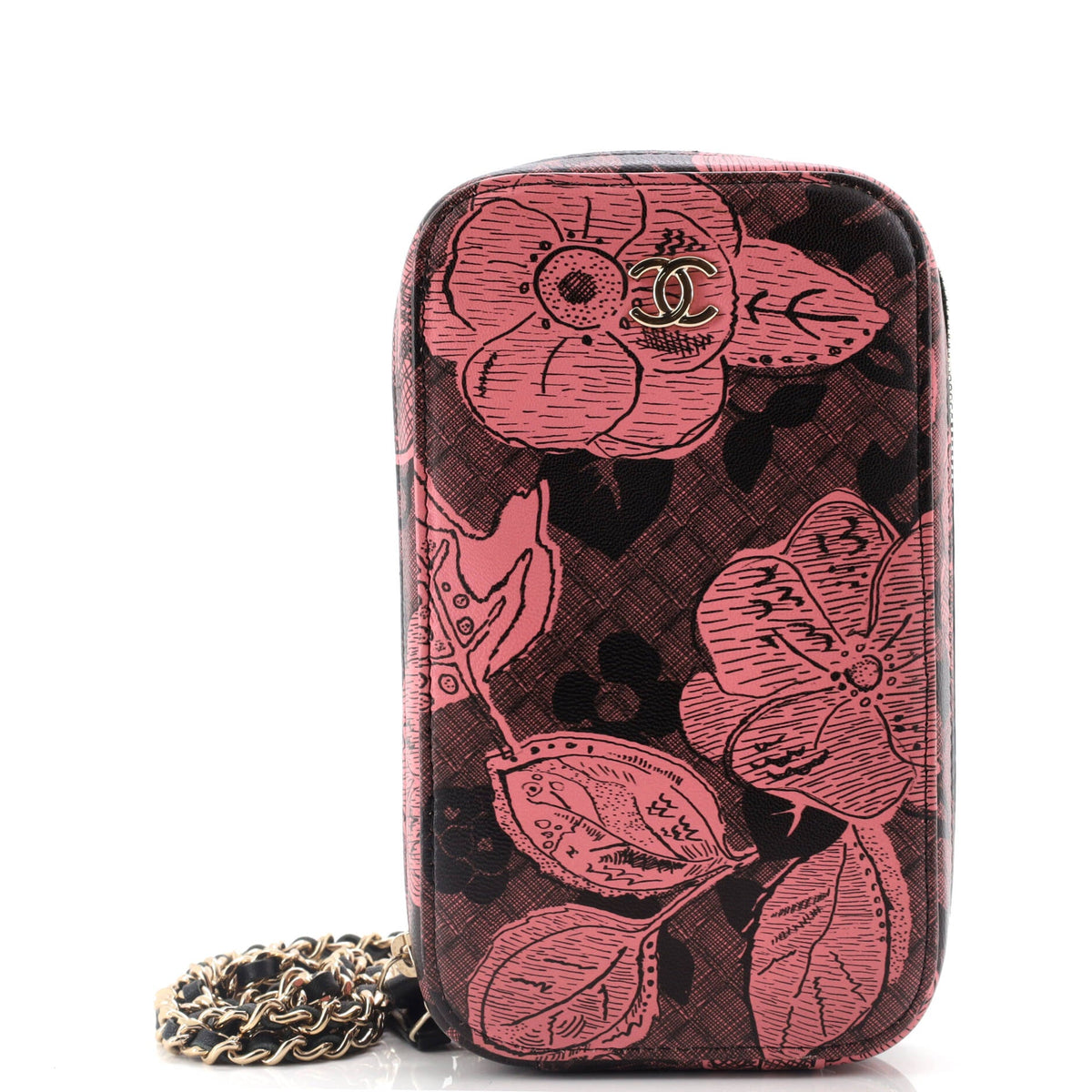 Chanel CHANEL Zip Around Phone Case with Chain Printed Lambskin