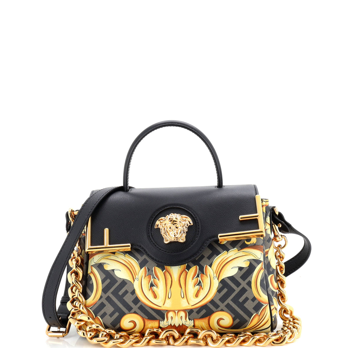 Versace VERSACE x Fendi Fendace La Medusa Top Handle Bag Printed Laminated Leather with Leather Medium