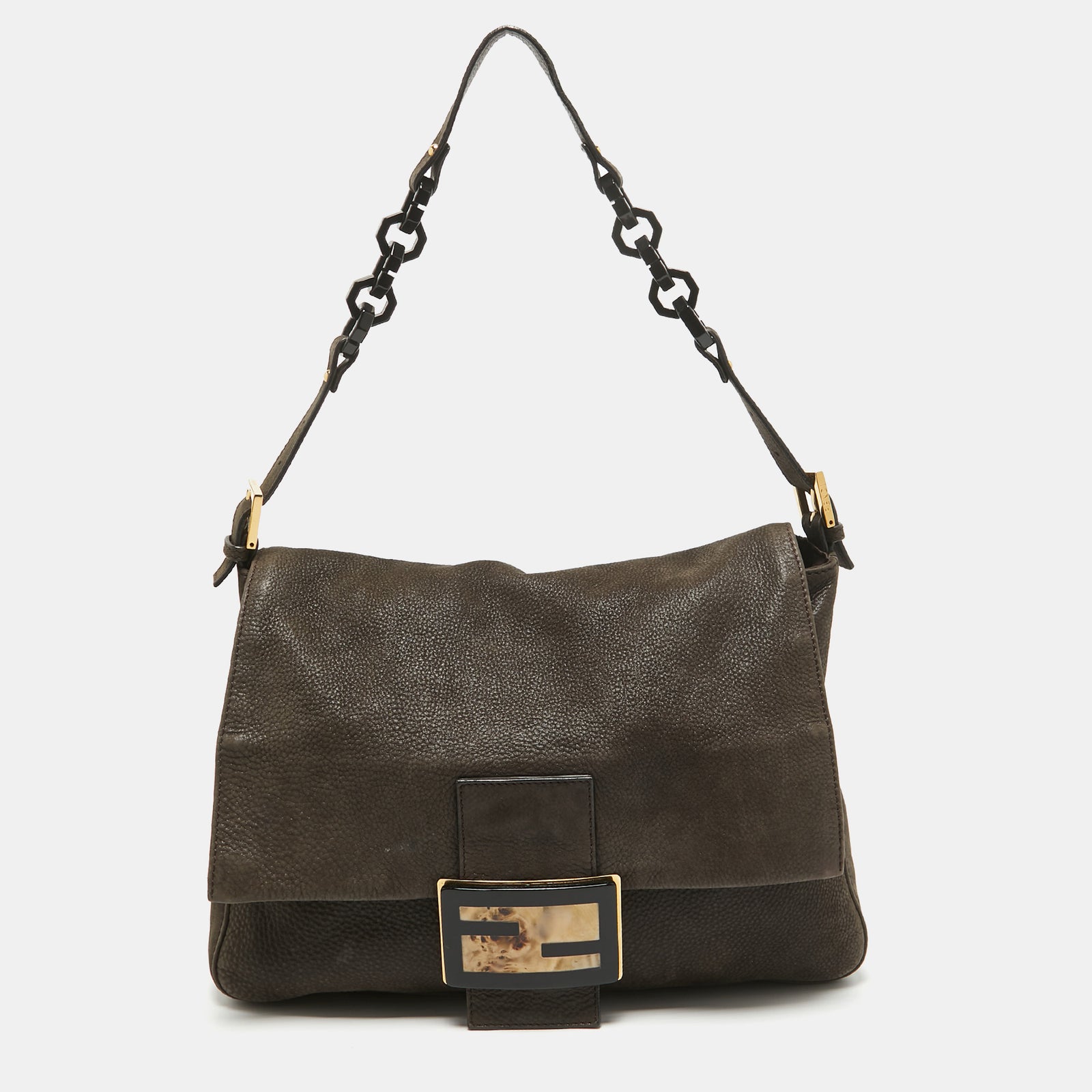 Fendi Dark Brown Nubuck Shimmer Leather Mama Forever Shoulder Bag