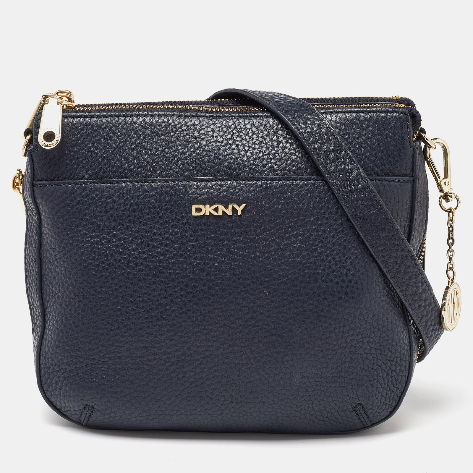 DKNY DKNY Navy Blue Leather Zip Crossbody Bag