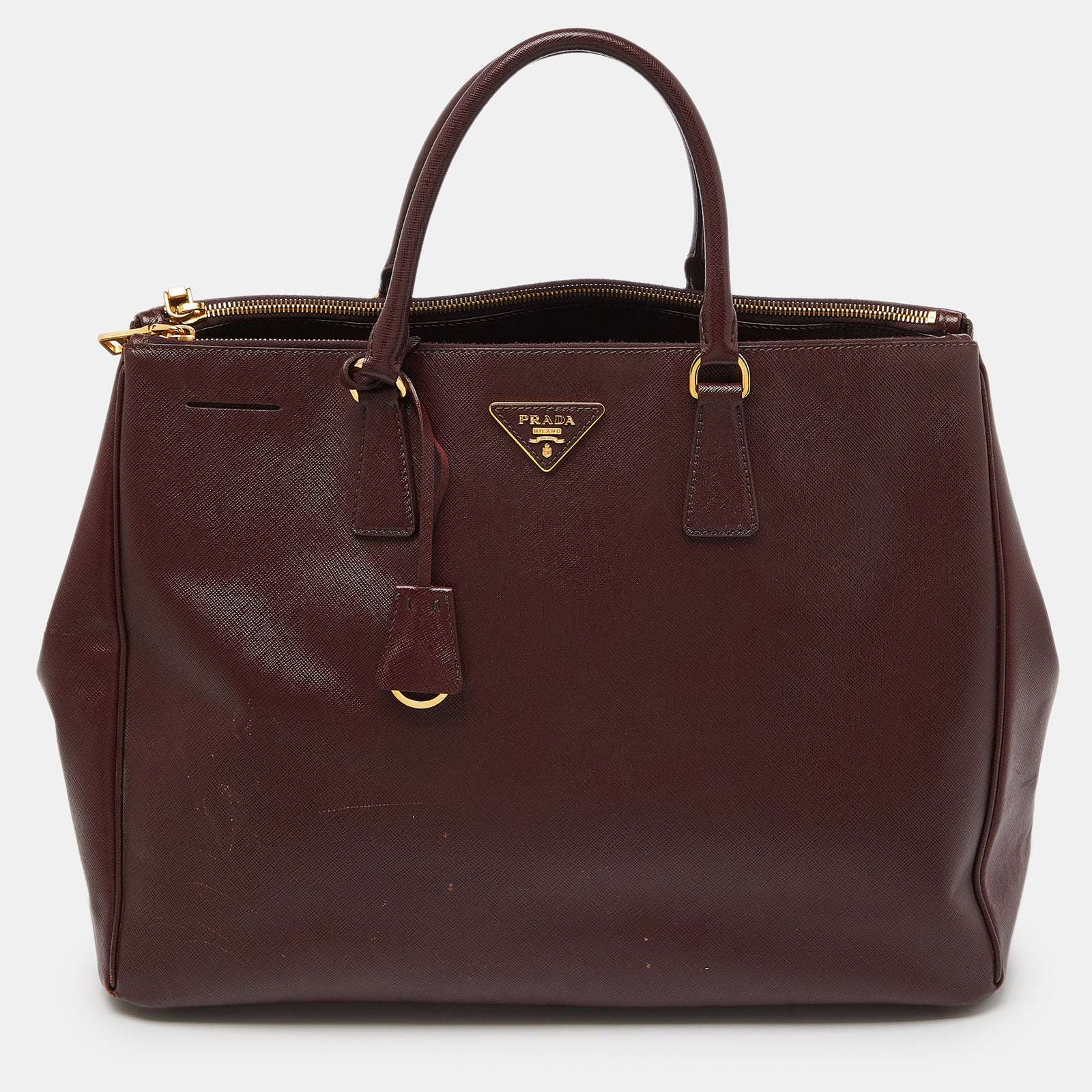 Prada Burgundy Saffiano Lux Leather Executive Galleria Tote