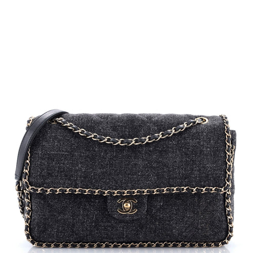 CHANEL Running Chain Around Flap Bag Quilted Wool Tweed Medium