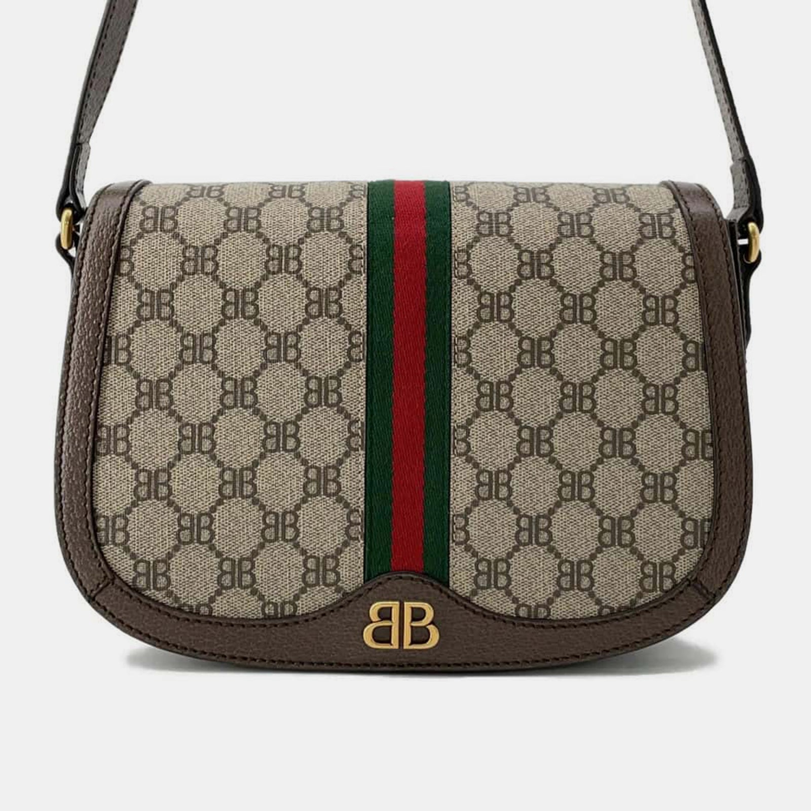 Gucci X Balenciaga Beige/Brown Canvas and Leather The Hacker Project BB Supreme Ophidia Messenger Bag