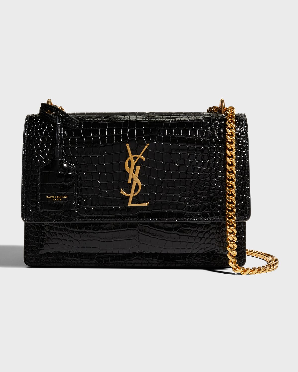 Boss Sunset Medium YSL Crossbody Bag in Croc-Embossed Leather