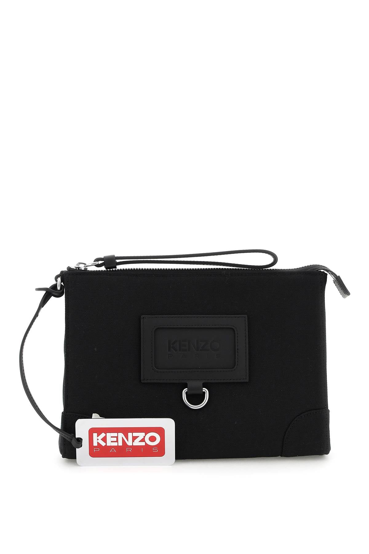 Kenzo Women's Branded Fabric Clutch With Badge Holder in Black | FD52PM922F01