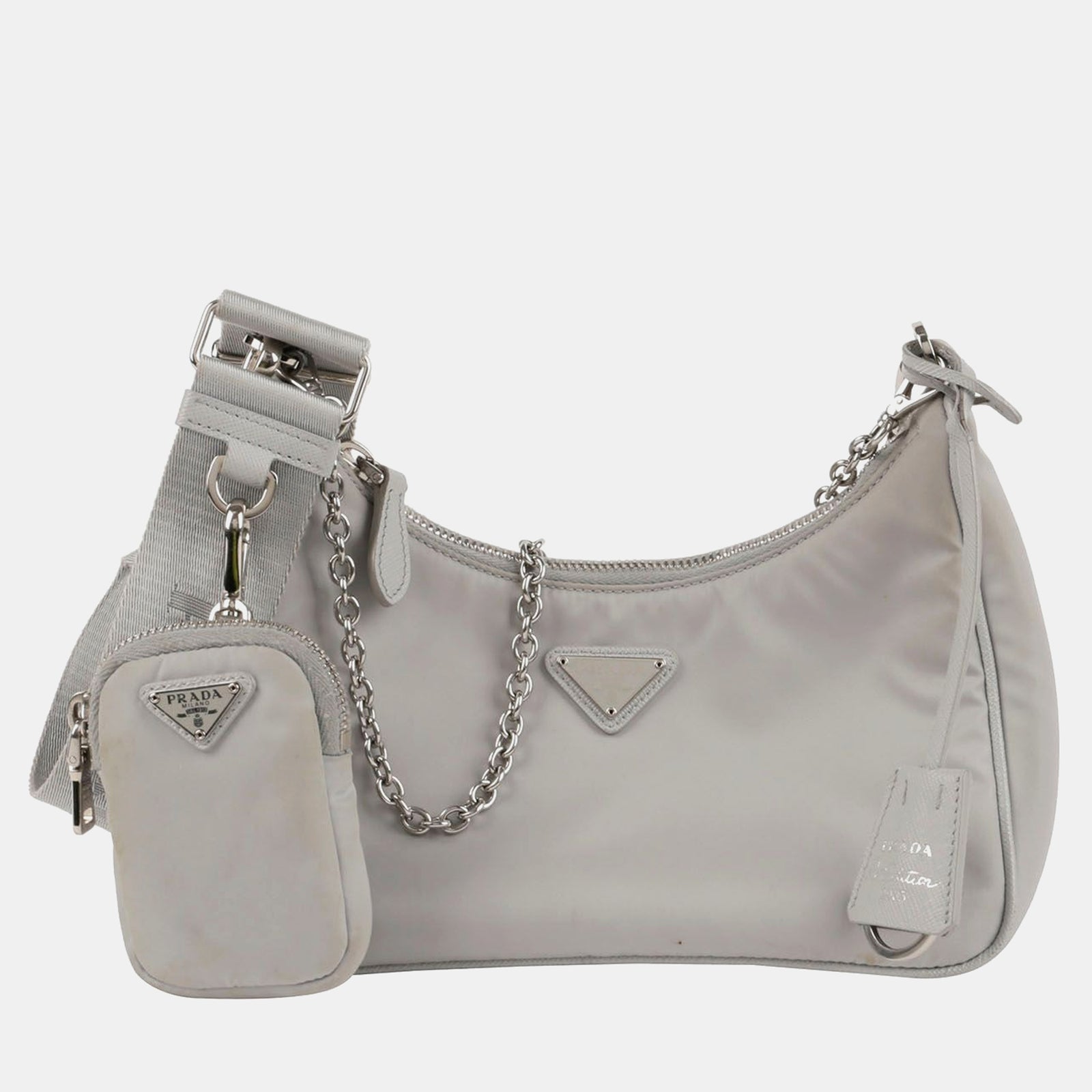 Prada Grey Nylon Onesize Re-Edition 2005 Shoulder Bags