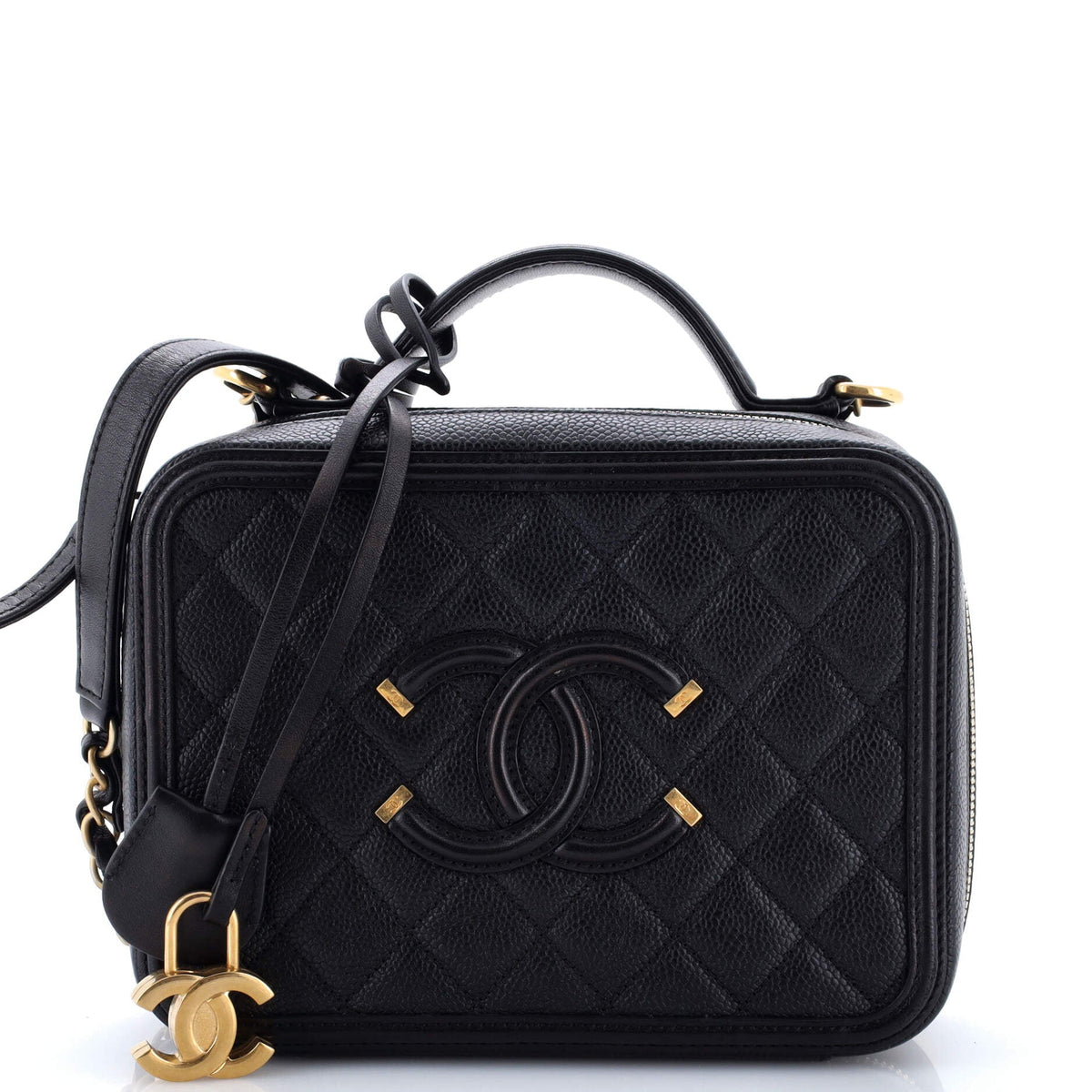 Chanel CHANEL Filigree Vanity Case Quilted Caviar Medium