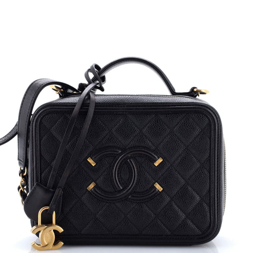 CHANEL Filigree Vanity Case Quilted Caviar Medium