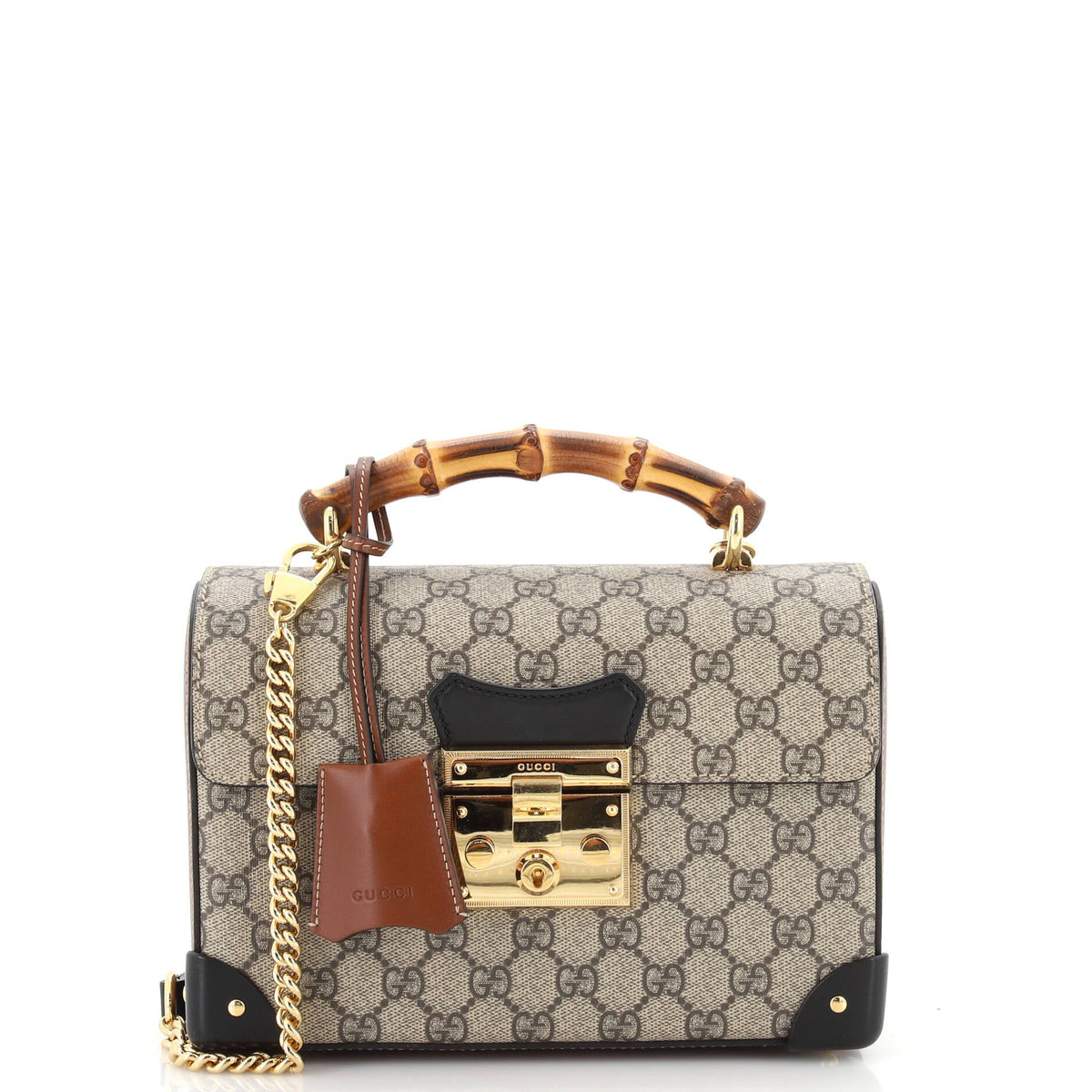 Gucci GUCCI Padlock Bamboo Shoulder Bag GG Coated Canvas Small