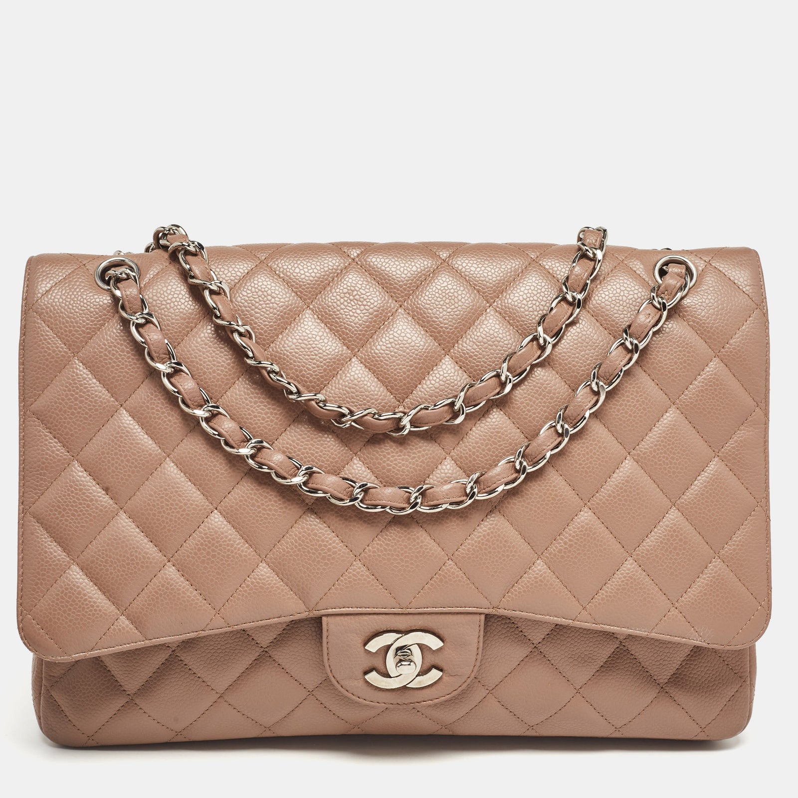 Chanel Sac à rabat classique maxi en cuir caviar matelassé Old Rose