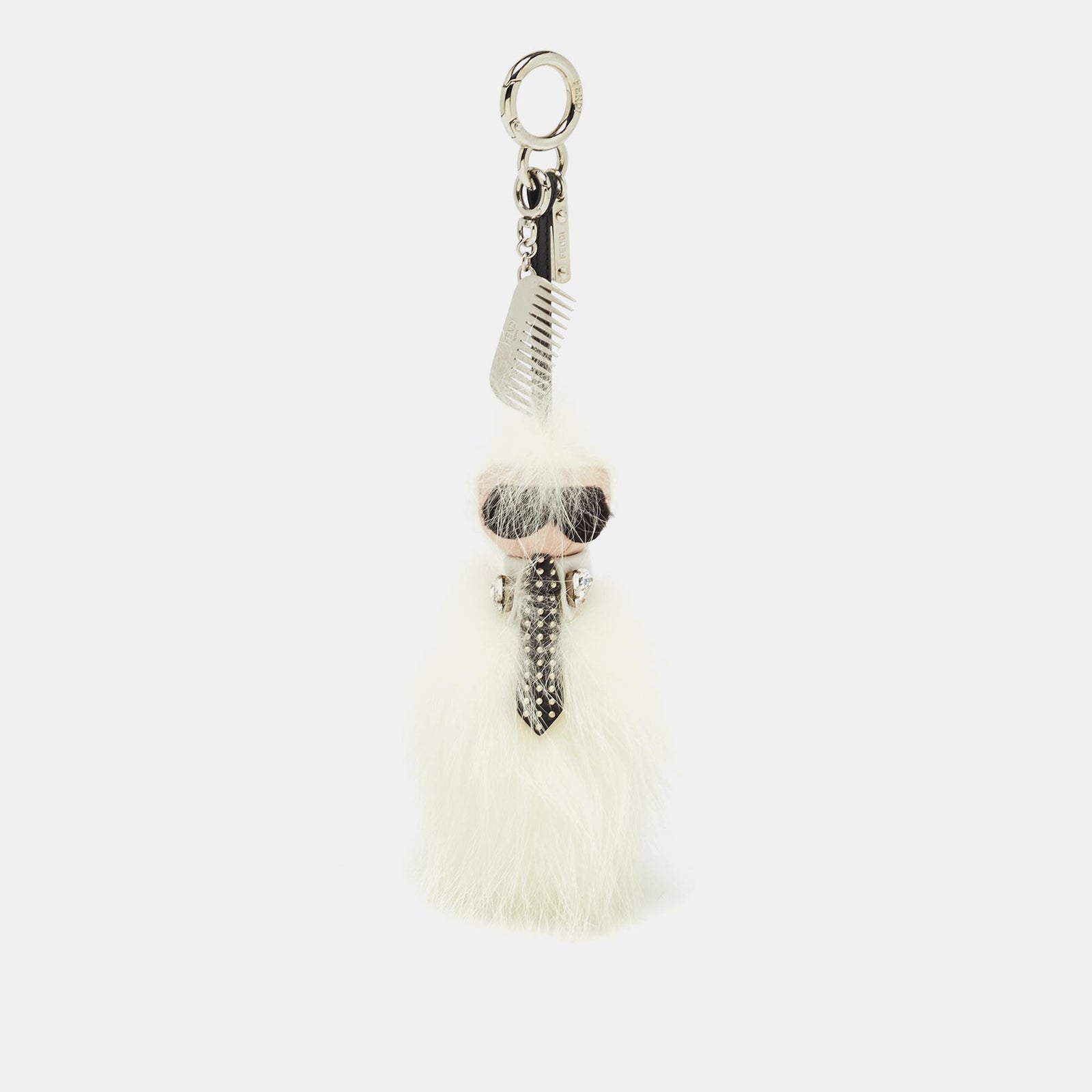 Fendi White/Black Fur and Leather Embellished Karlito Tuxedo Bag Charm