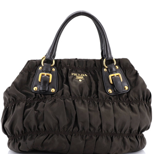PRADA Gaufre Convertible Tote Leather and Tessuto Large