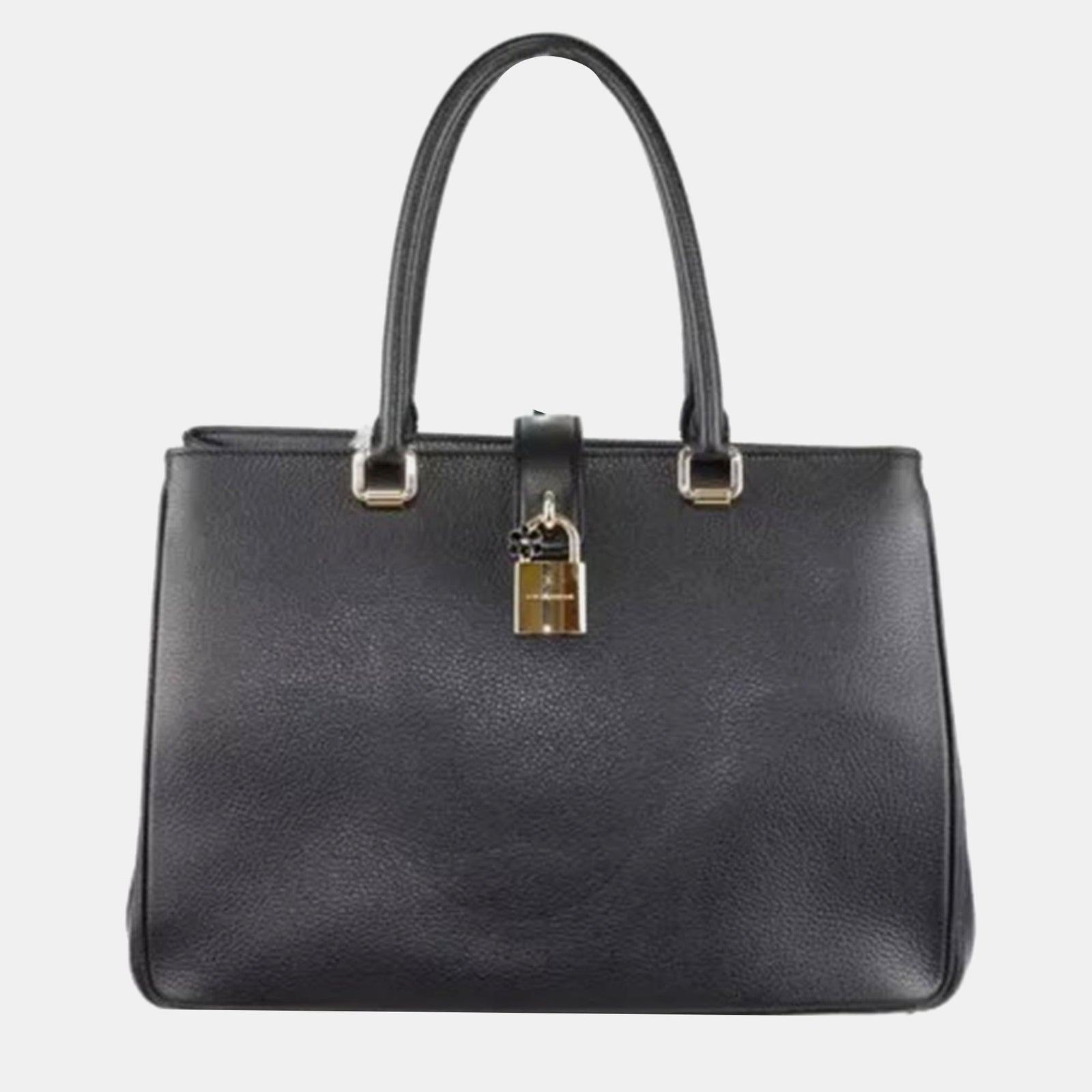 Dolce & Gabbana Sac à main en cuir noir avec cadenas et breloque fleur