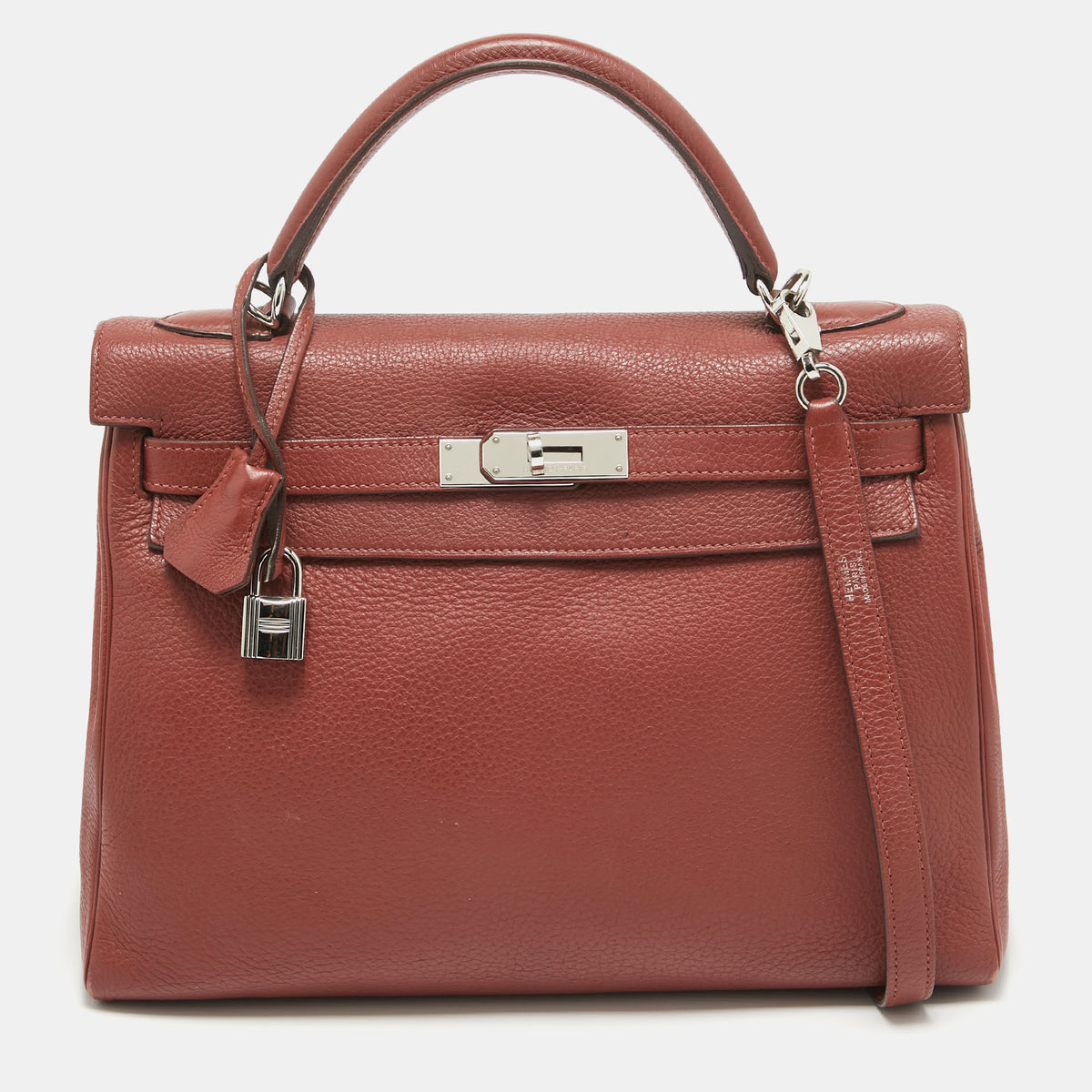 Hermès Rouge Garance Togo Leather Palladium Finish Kelly Retourne 32 Bag