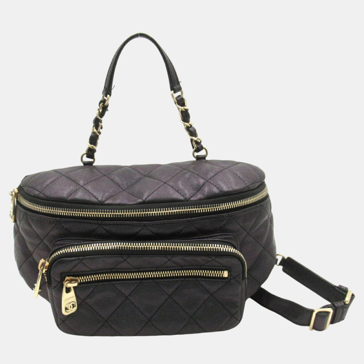 Chanel Black Shiny Calfskin Waist Bag