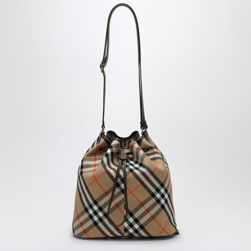 Burberry Women's Check Bucket Bag in Beige | 8093869159199