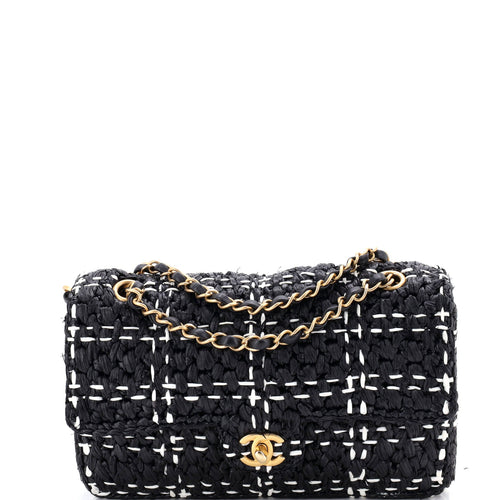 CHANEL CC Chain Flap Bag Tweed Effect Braided Raffia Medium