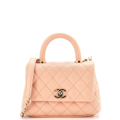 CHANEL Coco Top Handle Bag Quilted Caviar Extra Mini