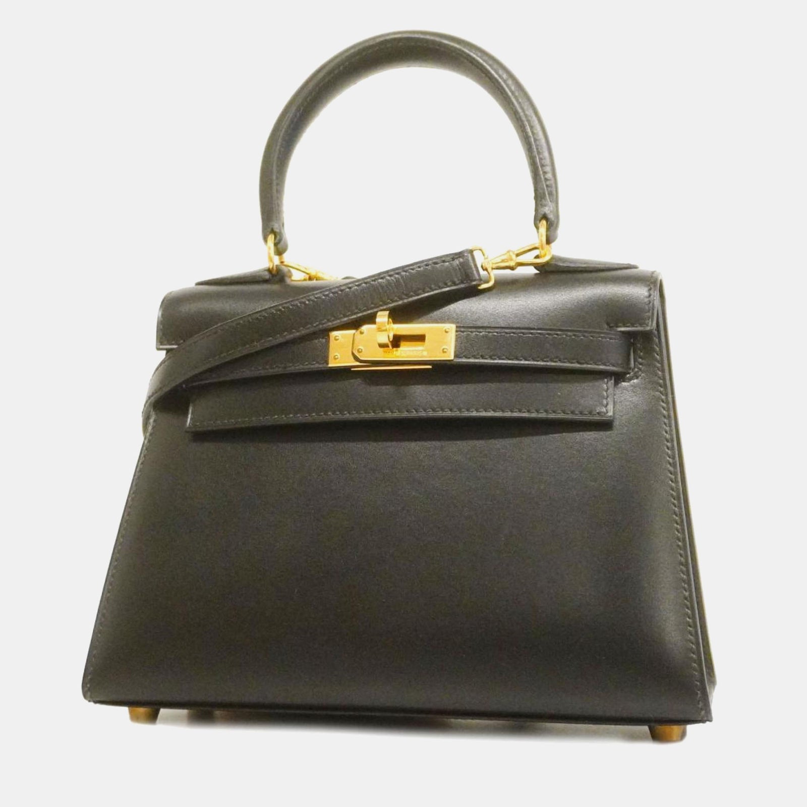 Herm?s Black Box Calf Kelly Handbag