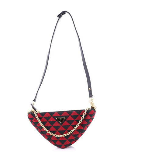 PRADA Double Symbole Triangle Bag Leather and Jacquard Mini