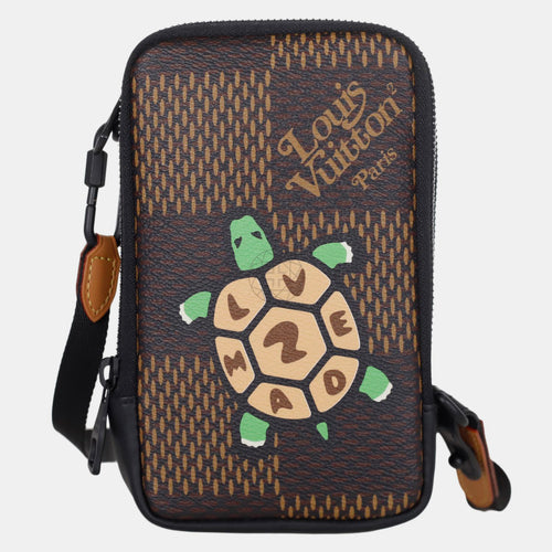 Brown Coated Canvas Giant Damier Nigo Phone Pouch