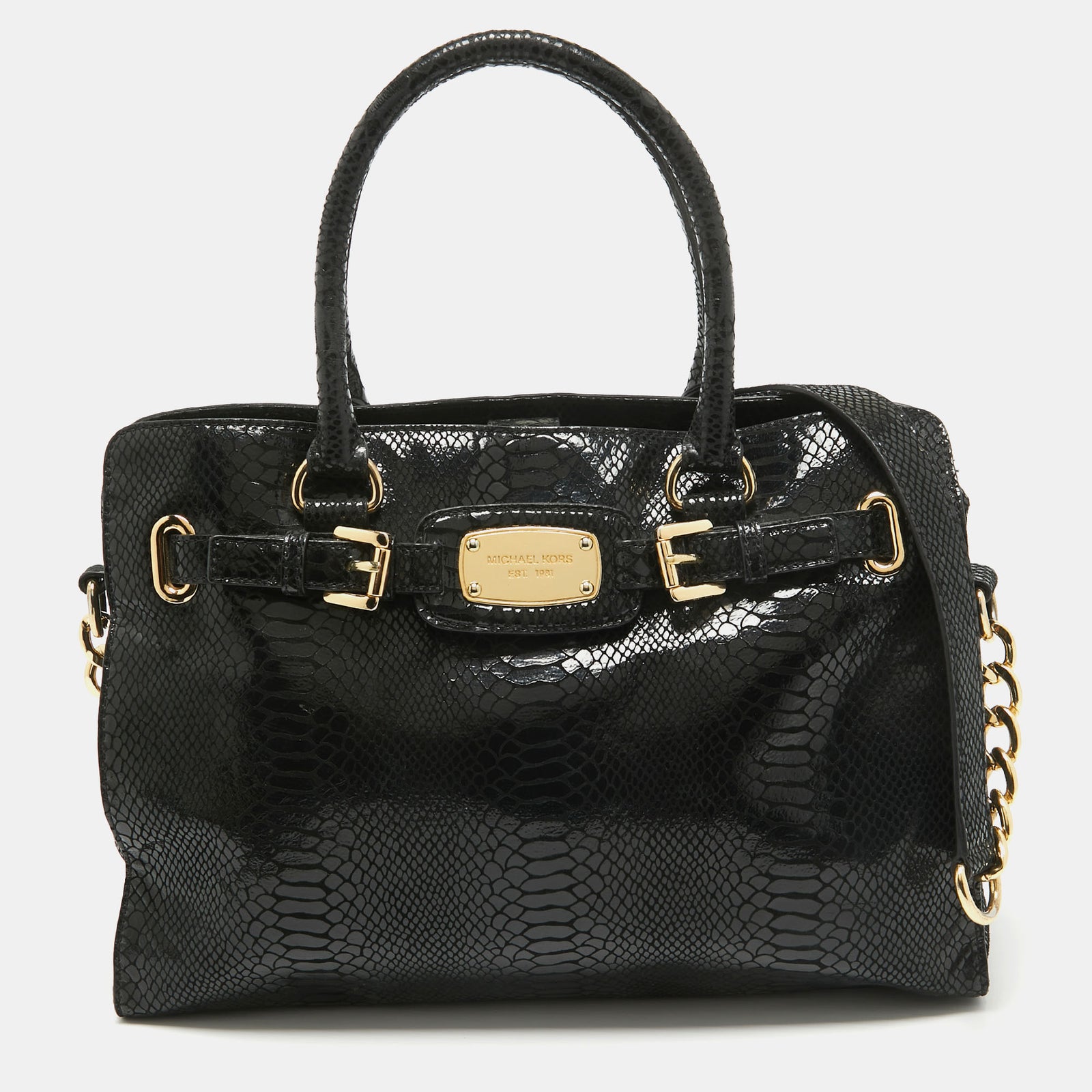 Michael Kors Black Phyton Effect Suede East West Hamilton Tote