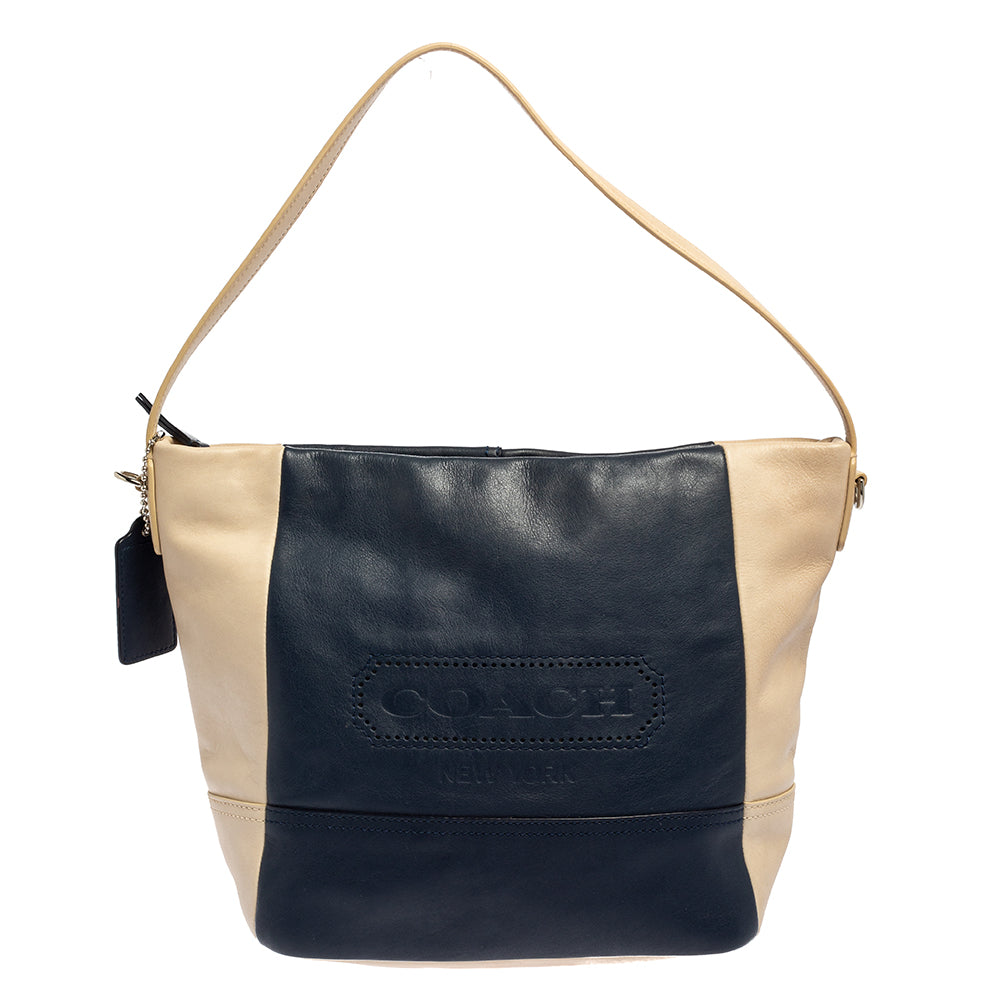 Coach Navy Blue/Beige Leather Legacy Weekend Hobo