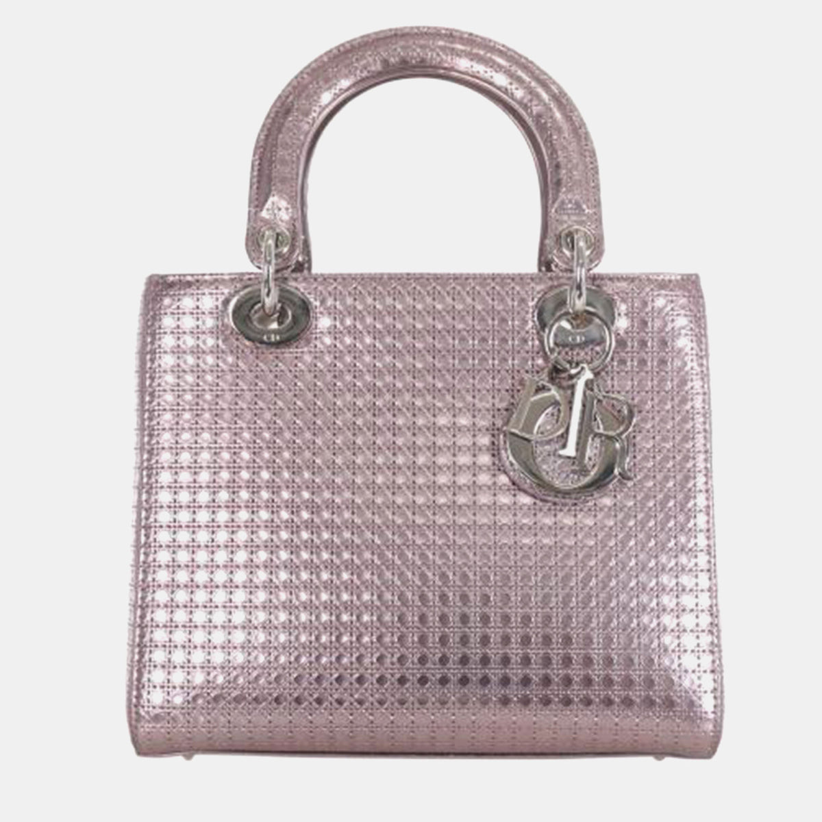 Dior Metallic Leather Medium Microcannage Lady Tote Bag