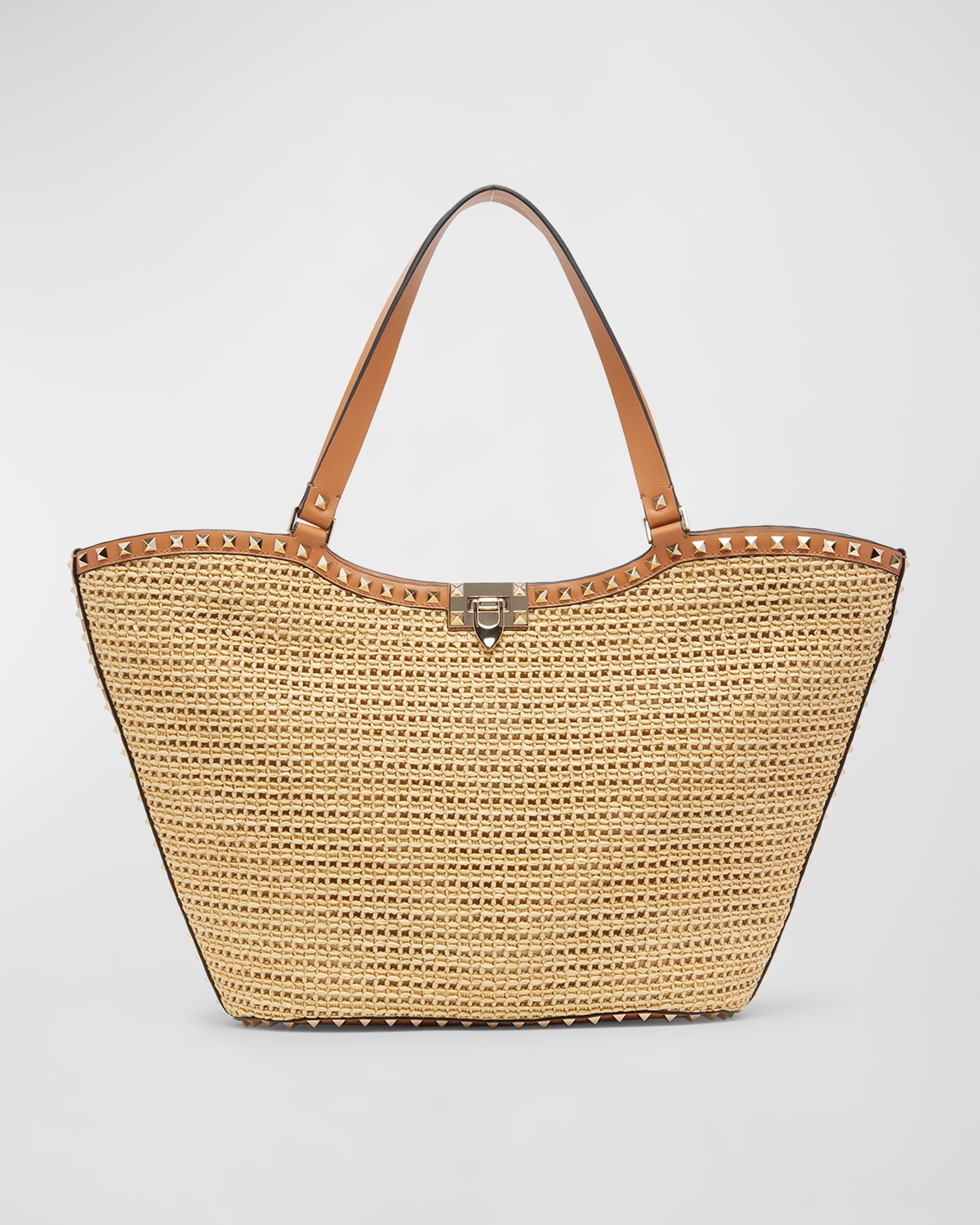 Valentino Rockstud Raffia Garden Tote Bag