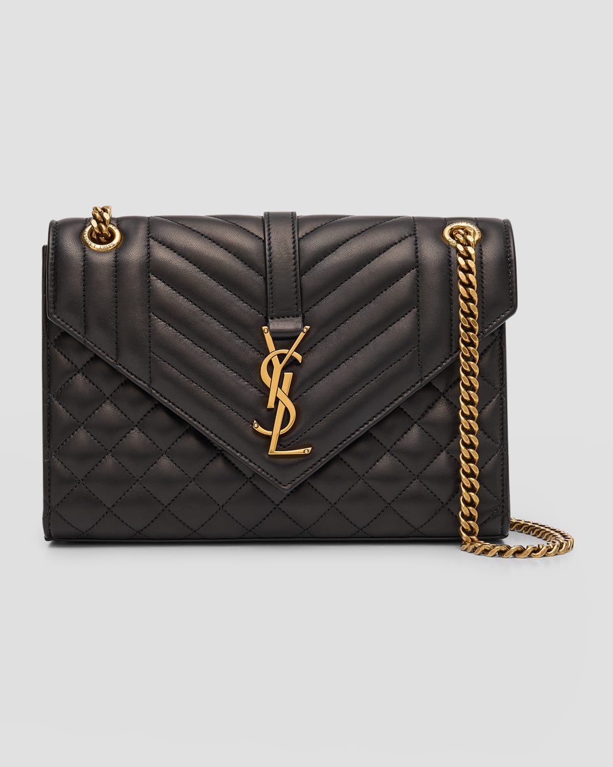 Saint Laurent Envelope Triquilt Medium YSL Shoulder Bag in Smooth Quilted Leather