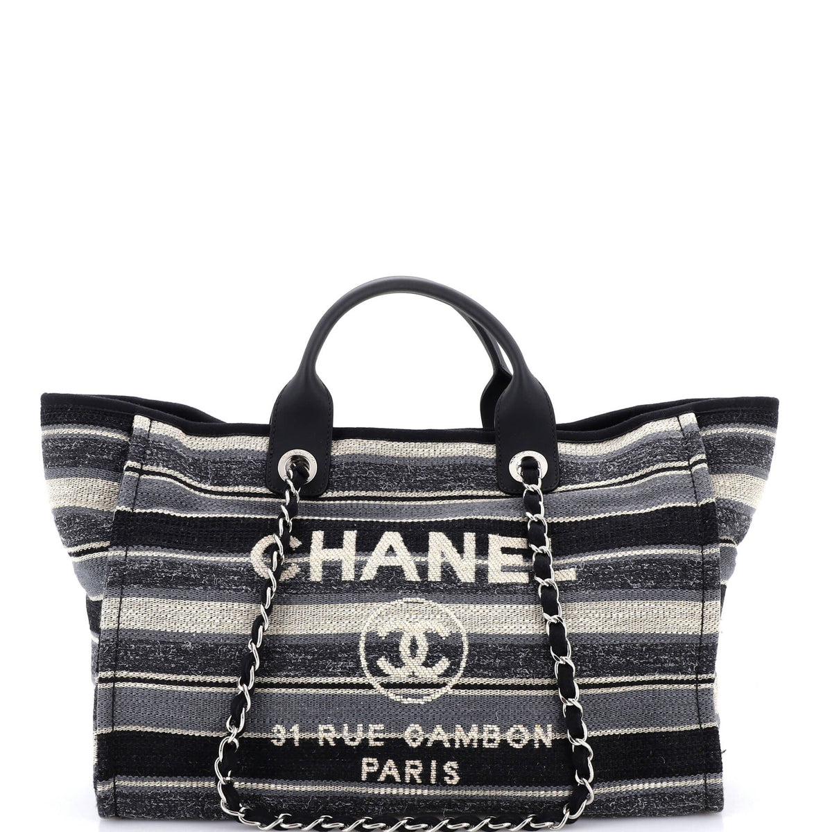 Chanel CHANEL Deauville Tote Stripe Canvas Medium