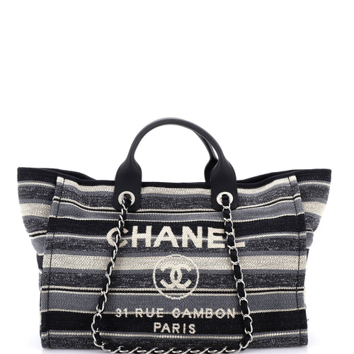 CHANEL Deauville Tote Stripe Canvas Medium